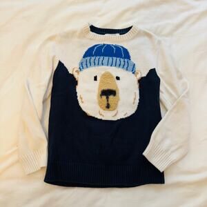 H&M Blue White Polar Bear Face Crew Neck Pullover Sweater Size US 8/10